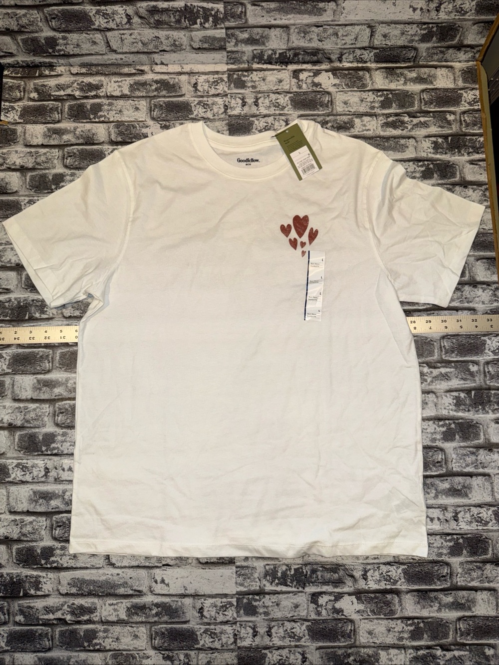 Goodfellow & Co men's short-sleeve graphic t-shirt with a heart pattern